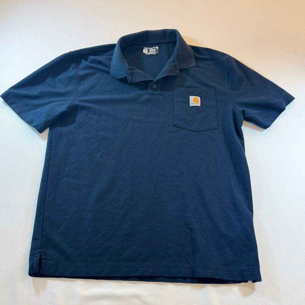 Carhartt Mens Loose Fit Short Sleeve Pocket Polo Shirt Navy Blue Size Medium